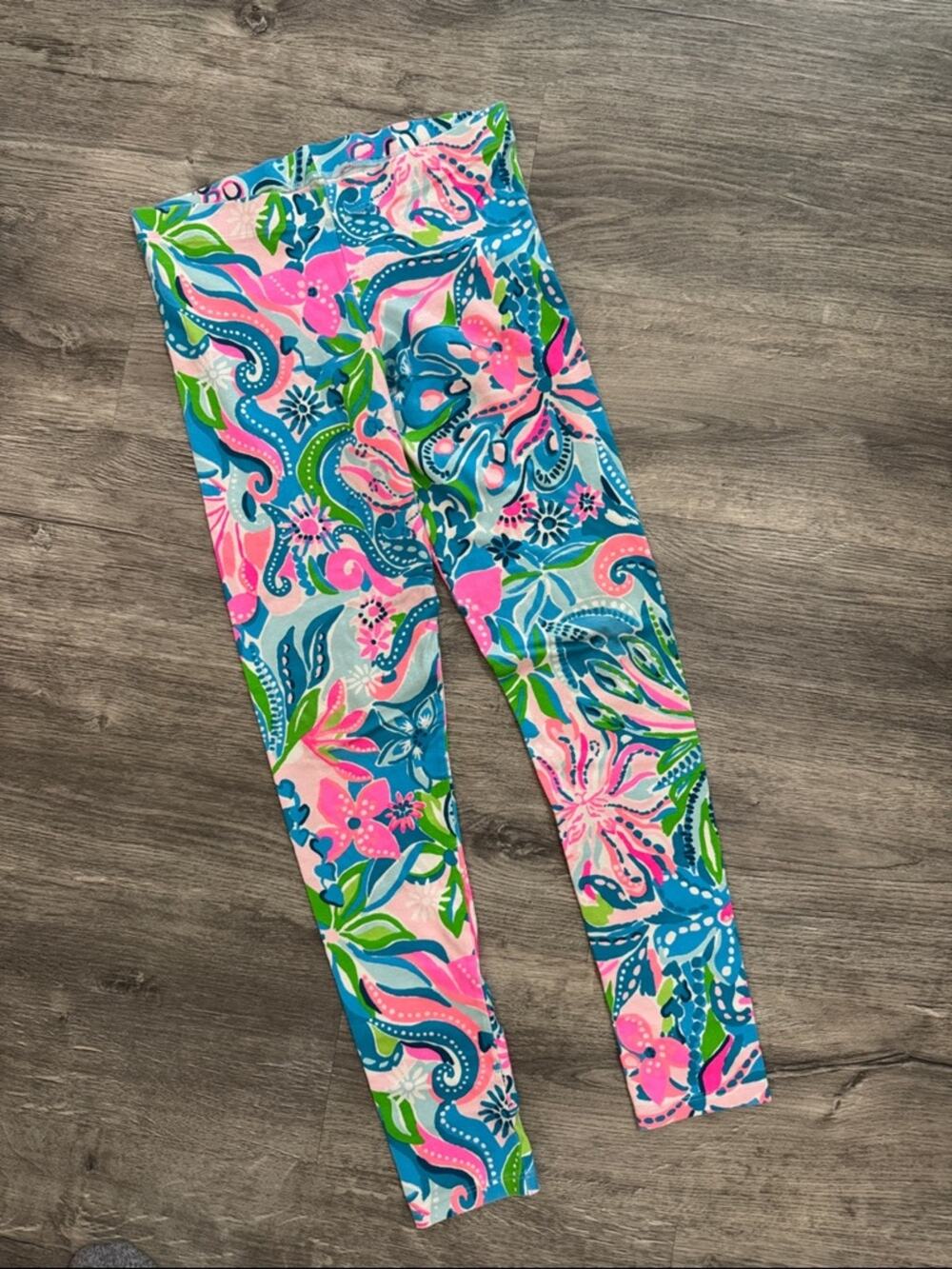 Lilly Pulitzer Girls' Maia Leggings "Turquoise Oasis Golden Hour" Size XL